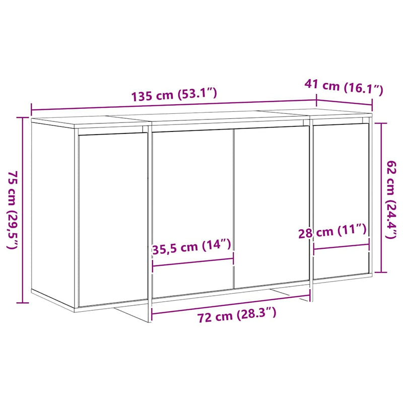 vidaXL Széf sonoma tölgy 135 x 41 x 69 cm Faanyag