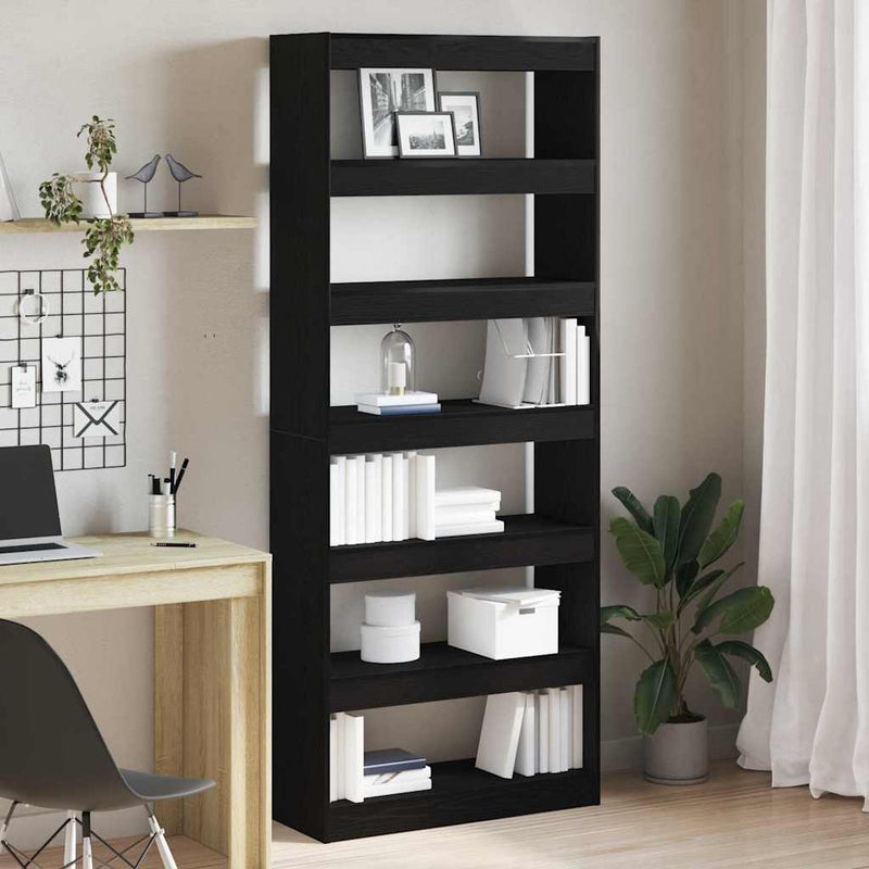 vidaXL Könyvszekrény polcokkal Fekete 80 x 30 x 198 cm Faanyag