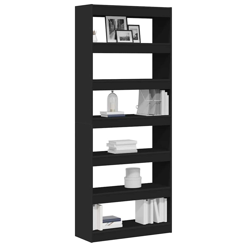 vidaXL Könyvszekrény polcokkal Fekete 80 x 30 x 198 cm Faanyag