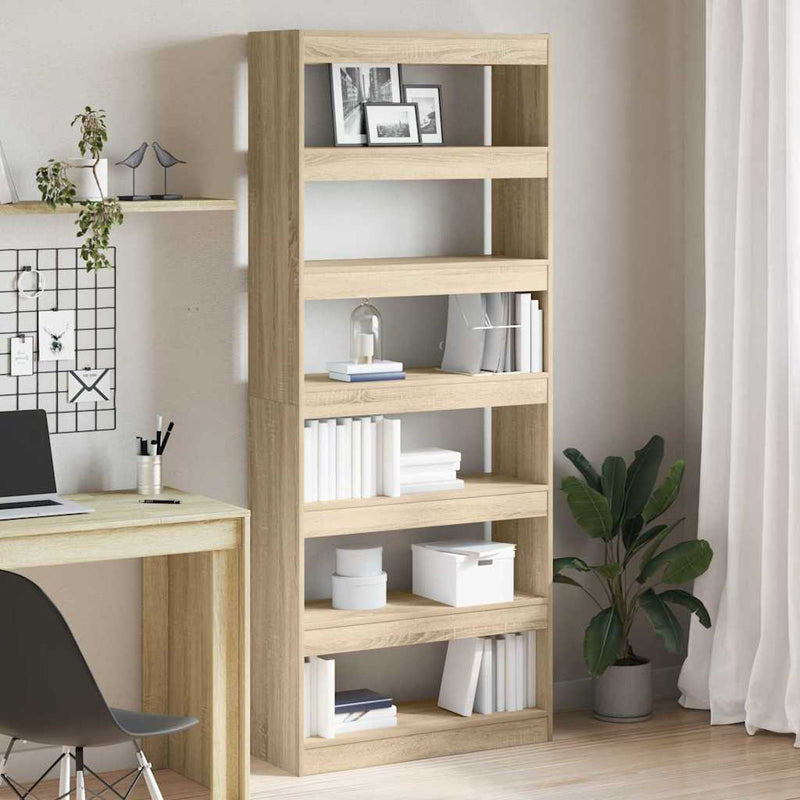 vidaXL Könyvszekrény polcokkal sonoma tölgy 80 x 30 x 198 cm Faanyag