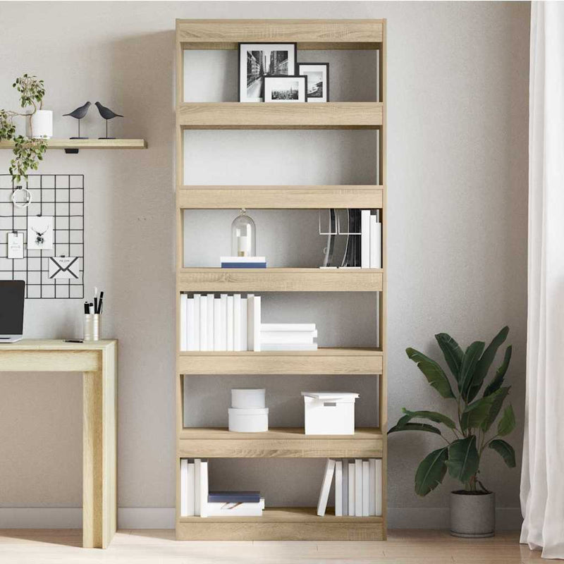 vidaXL Könyvszekrény polcokkal sonoma tölgy 80 x 30 x 198 cm Faanyag