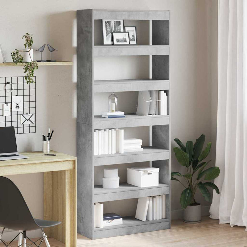 vidaXL Könyvszekrény polcokkal Beton szürke 80 x 30 x 198 cm Faanyag