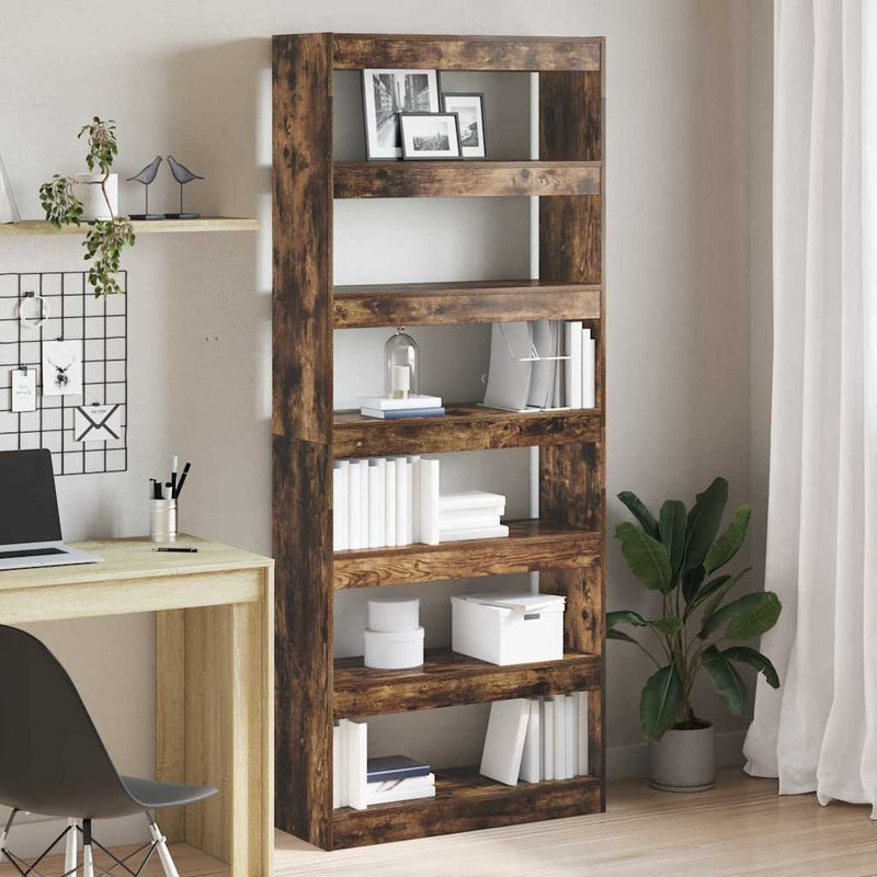 vidaXL Könyvszekrény polcokkal Füstölt tölgy 80 x 30 x 198 cm Faanyag