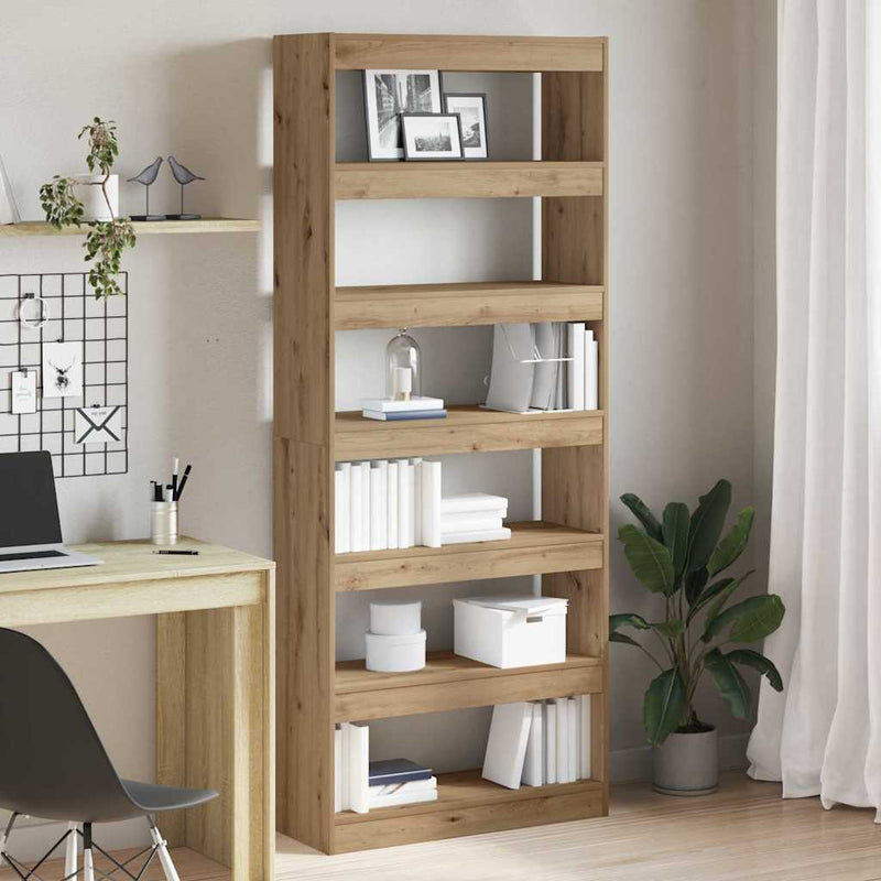 vidaXL Könyvszekrény polcokkal kézműves tölgy 80 x 30 x 198 cm Faanyag
