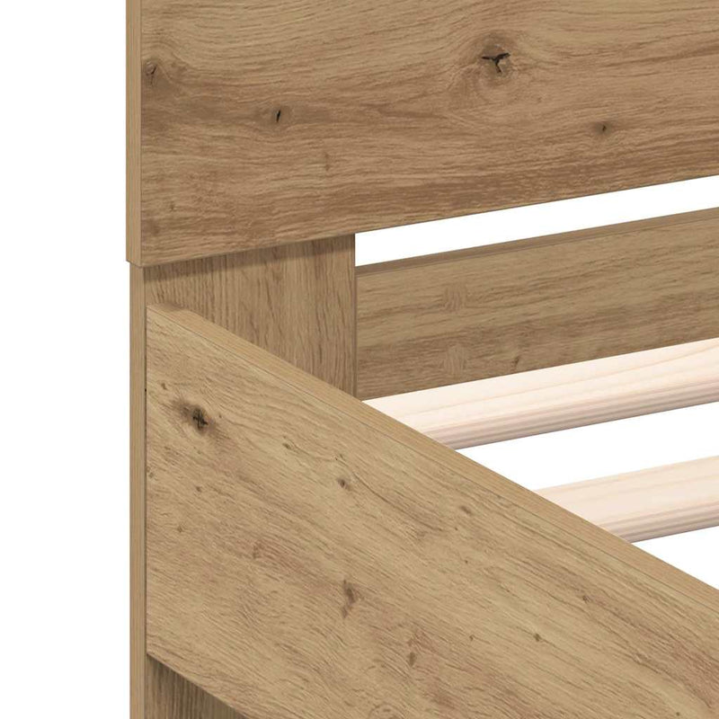 vidaXL Ágykeret fejtámlával kézműves tölgy 200 x 200 cm Faanyag