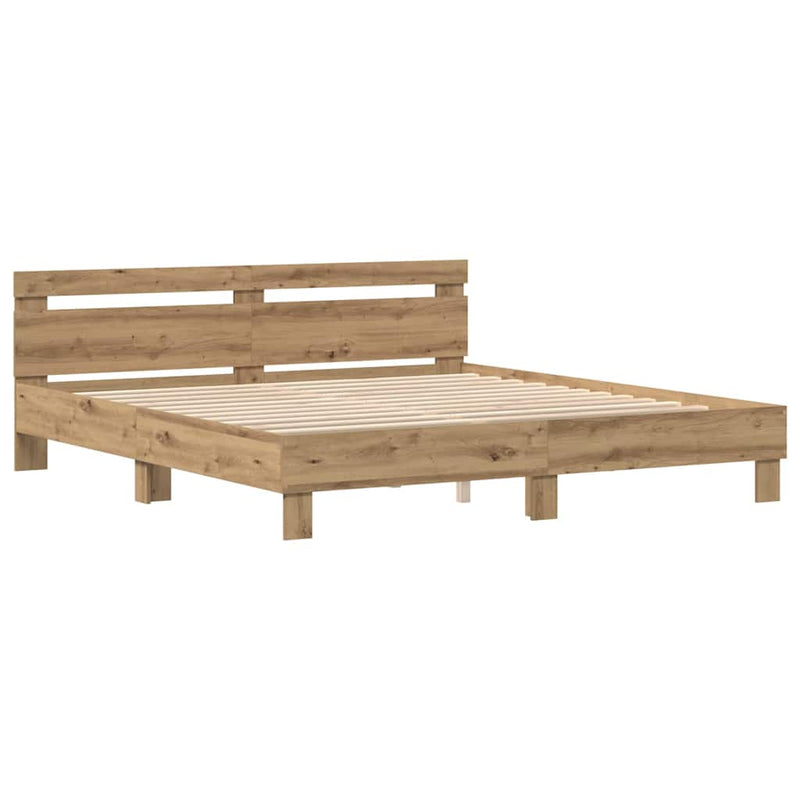 vidaXL Ágykeret fejtámlával kézműves tölgy 200 x 200 cm Faanyag