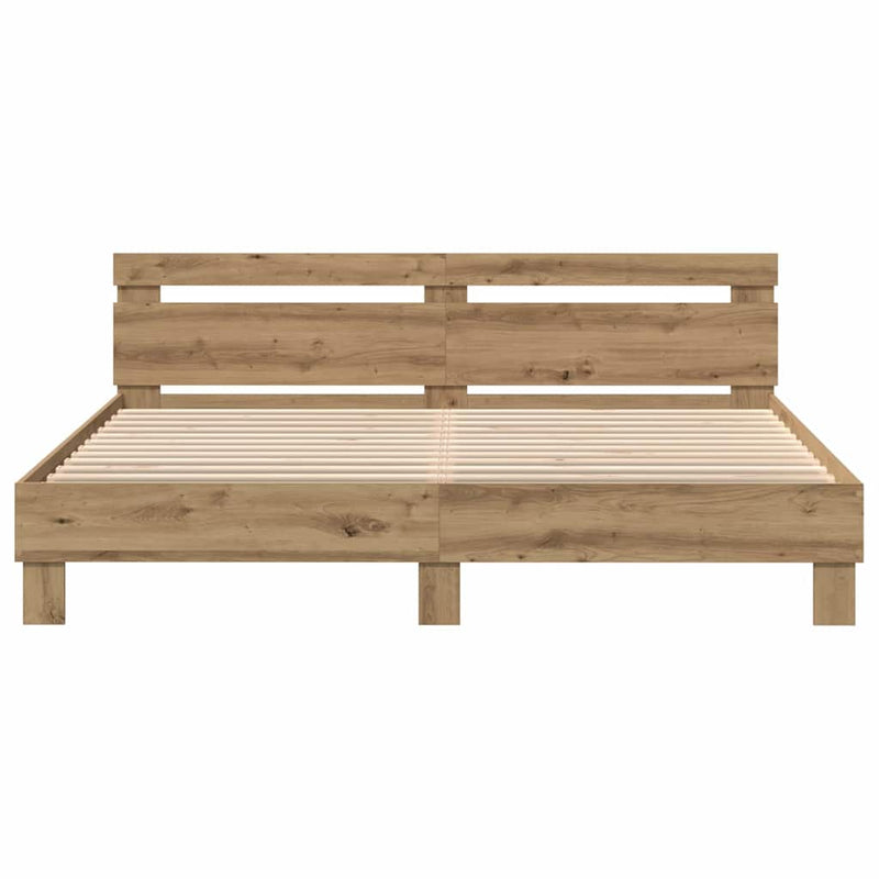 vidaXL Ágykeret fejtámlával kézműves tölgy 200 x 200 cm Faanyag