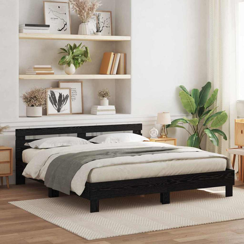 vidaXL Ágykeret fejtámlával Musta tammi 200 x 200 cm Faanyag