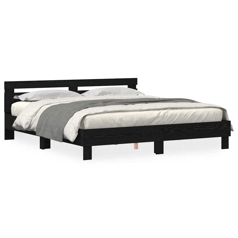 vidaXL Ágykeret fejtámlával Musta tammi 200 x 200 cm Faanyag