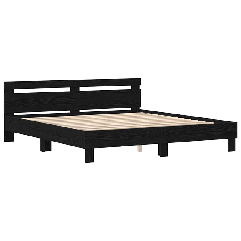 vidaXL Ágykeret fejtámlával Musta tammi 200 x 200 cm Faanyag