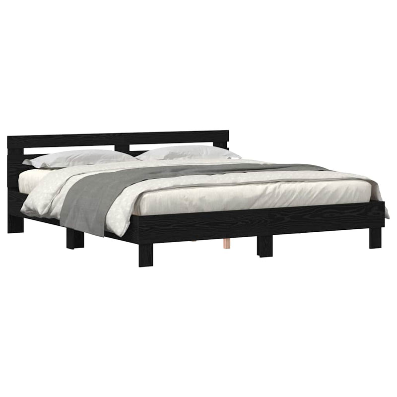 vidaXL Ágykeret fejtámlával Musta tammi 200 x 200 cm Faanyag