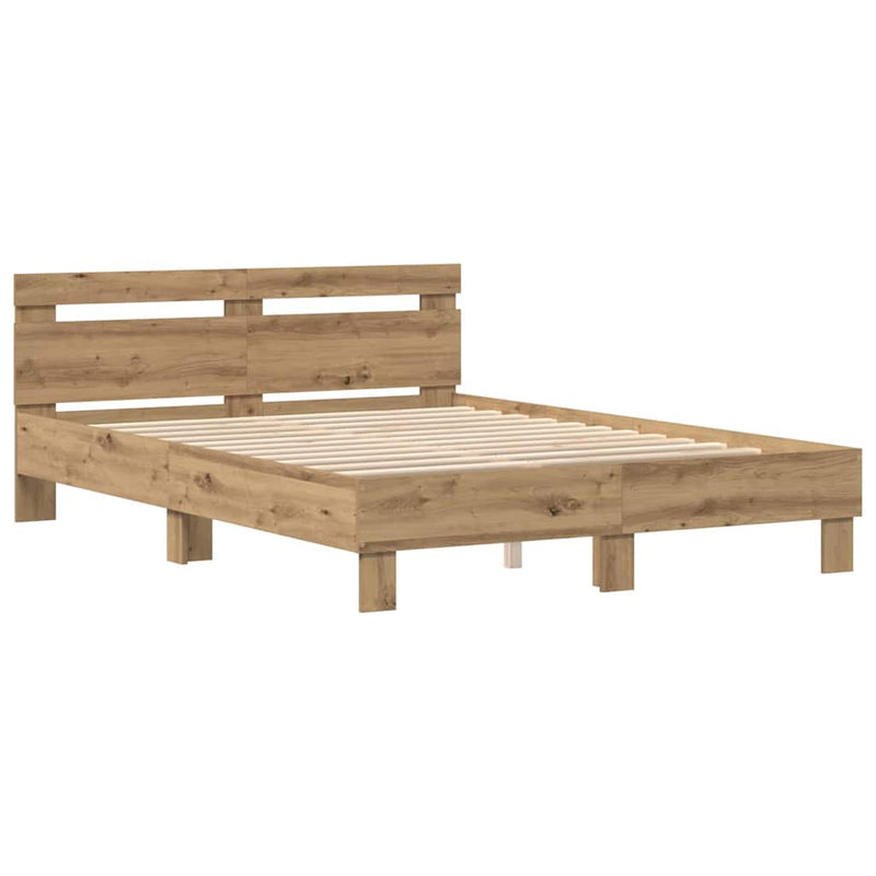 vidaXL Ágykeret fejtámlával kézműves tölgy 150 x 200 cm Faanyag