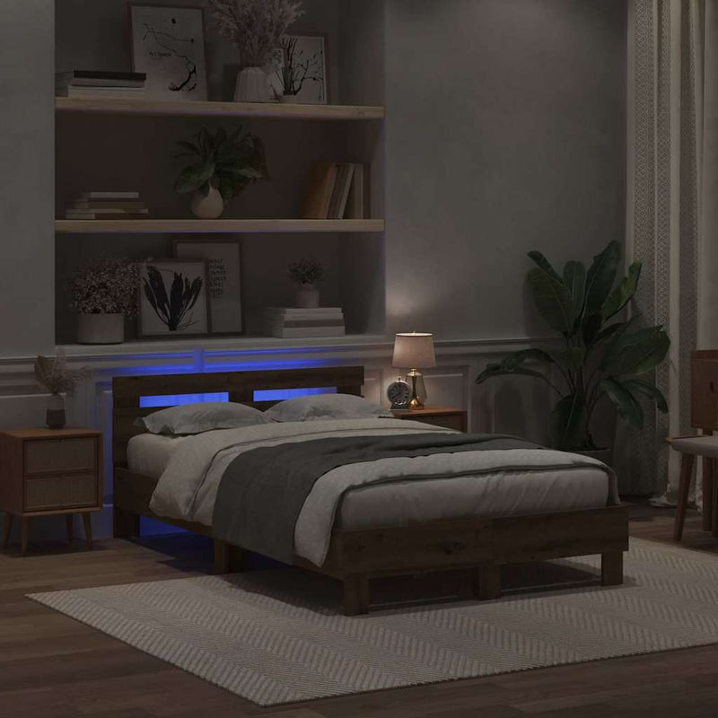 vidaXL Ágykeret fejtámlával kézműves tölgy 120 x 200 cm Faanyag