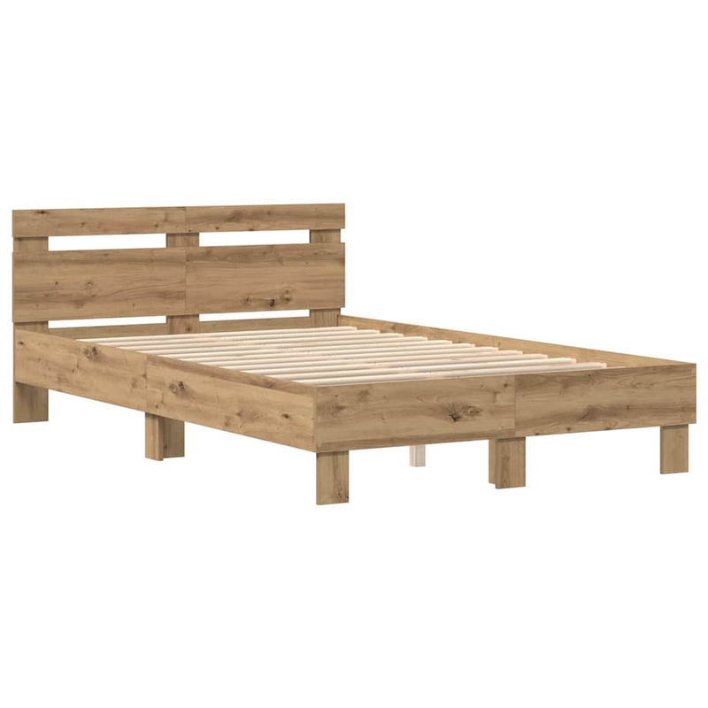 vidaXL Ágykeret fejtámlával kézműves tölgy 120 x 200 cm Faanyag