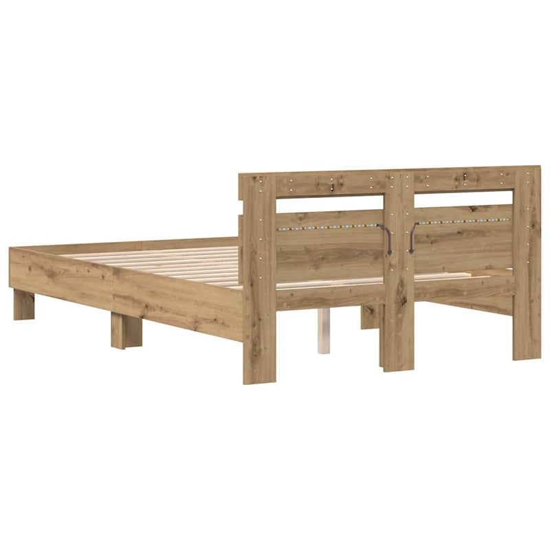 vidaXL Ágykeret fejtámlával kézműves tölgy 120 x 200 cm Faanyag