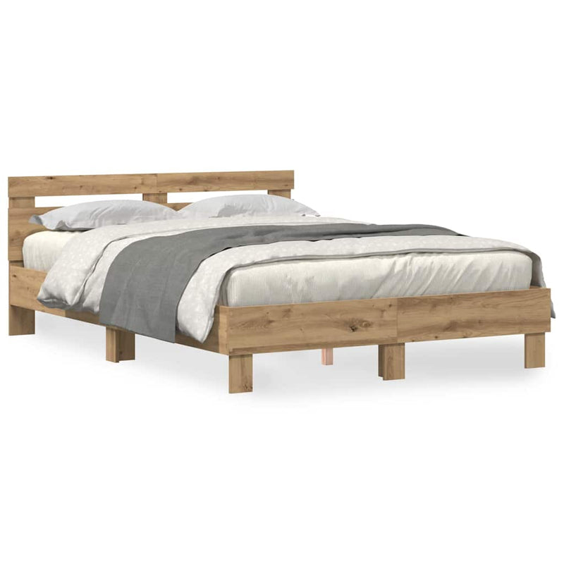 vidaXL Ágykeret fejtámlával kézműves tölgy 140 x 190 cm Faanyag