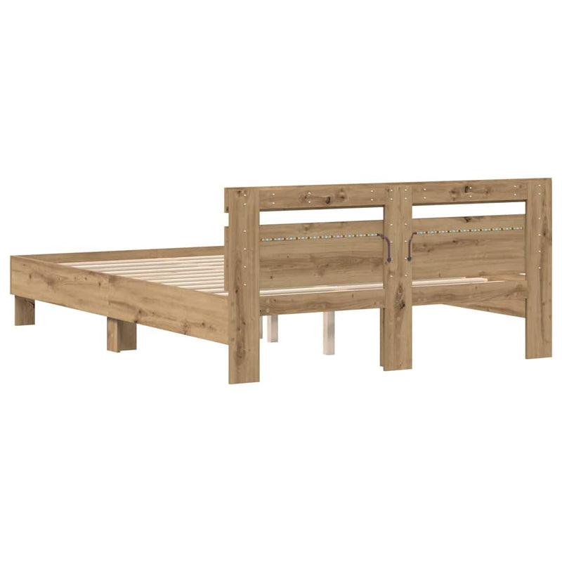 vidaXL Ágykeret fejtámlával kézműves tölgy 140 x 190 cm Faanyag