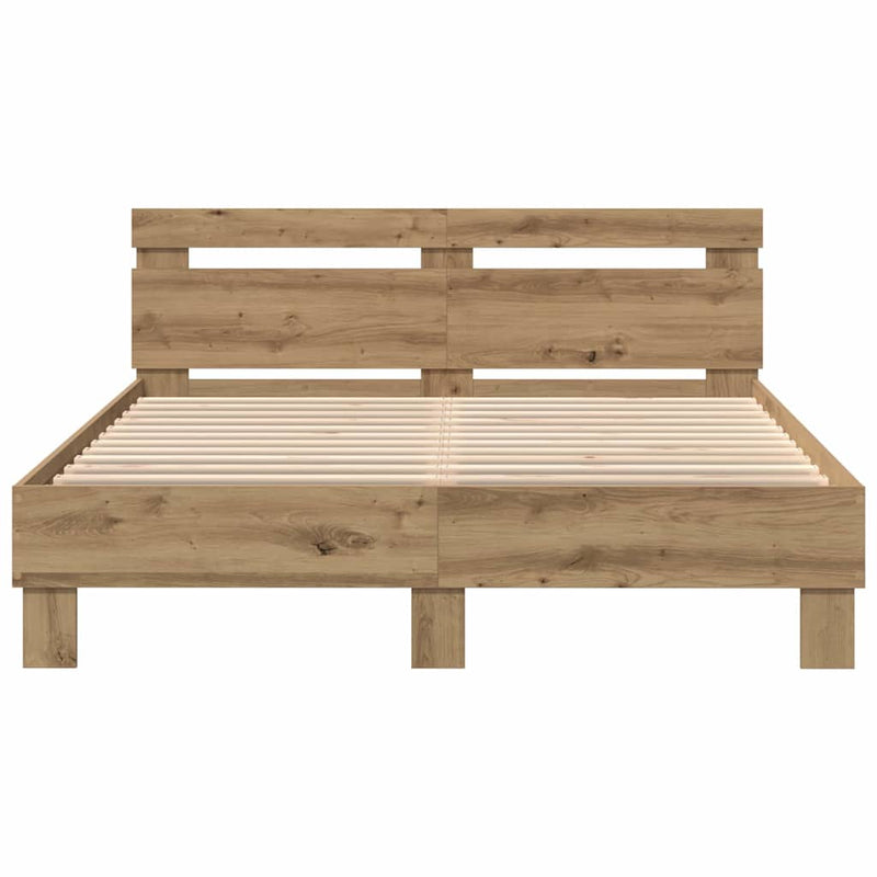 vidaXL Ágykeret fejtámlával kézműves tölgy 140 x 190 cm Faanyag