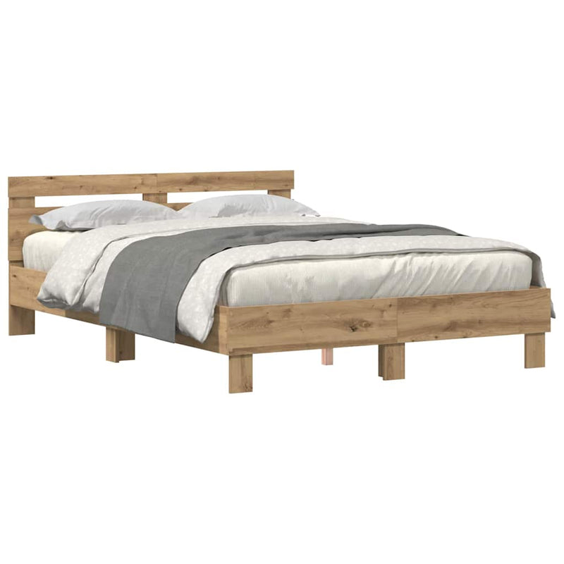 vidaXL Ágykeret fejtámlával kézműves tölgy 140 x 190 cm Faanyag
