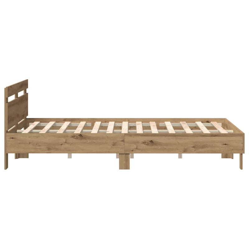 vidaXL Ágykeret fejtámlával kézműves tölgy 140 x 190 cm Faanyag