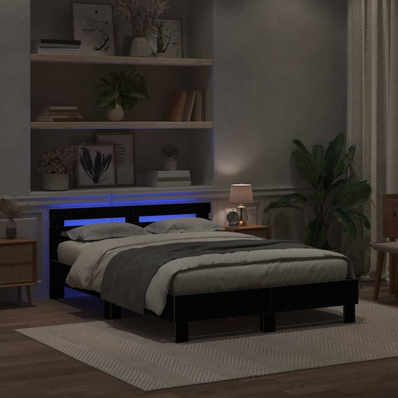 vidaXL Ágykeret fejtámlával Musta tammi 140 x 190 cm Faanyag