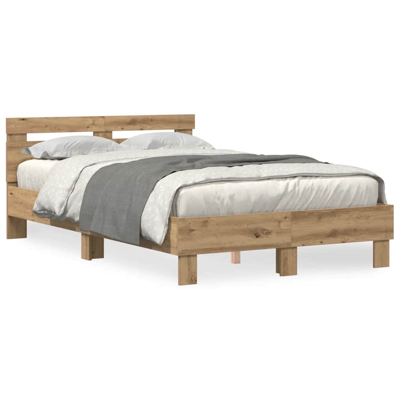 vidaXL Ágykeret fejtámlával kézműves tölgy 135 x 190 cm Faanyag