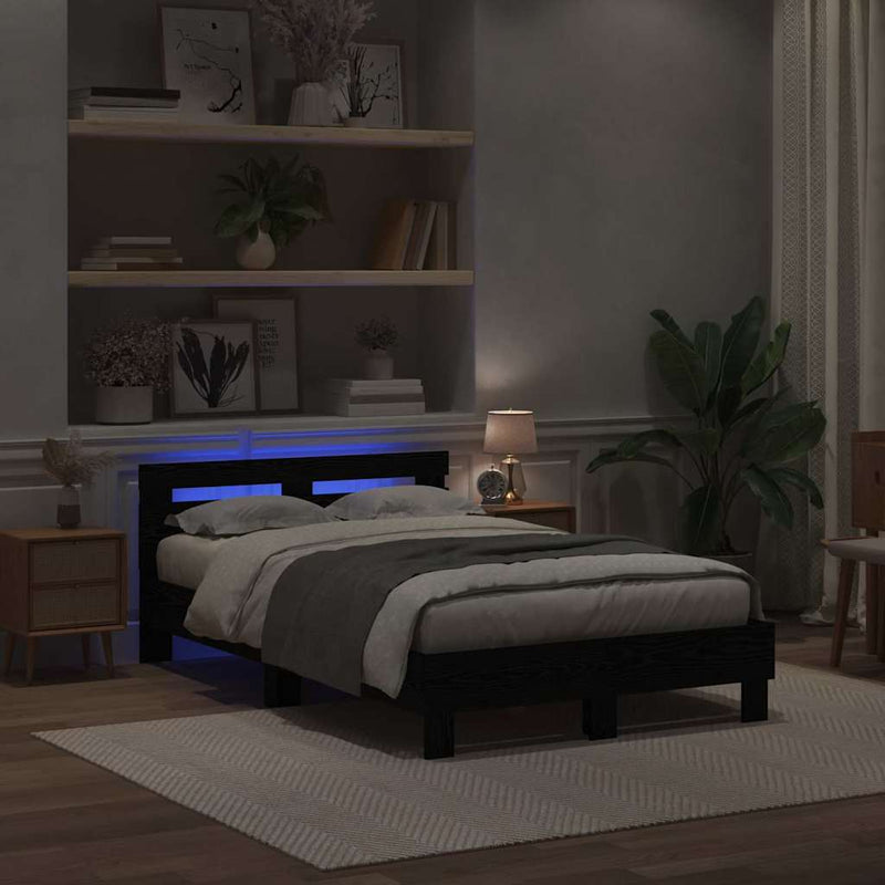 vidaXL Ágykeret fejtámlával Musta tammi 135 x 190 cm Faanyag