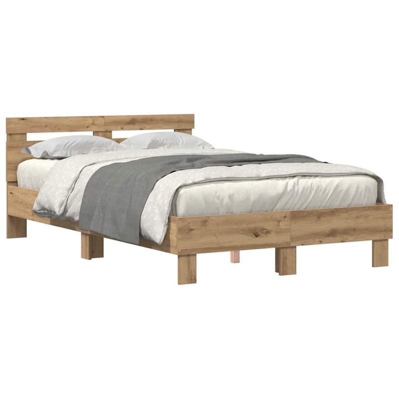 vidaXL Ágykeret fejtámlával kézműves tölgy 120 x 190 cm Faanyag