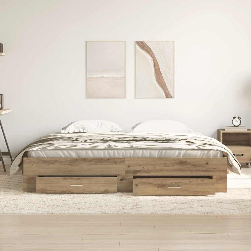 vidaXL Ágykeret fiókokkal fiókkal kézműves tölgy 180 x 200 cm Faanyag