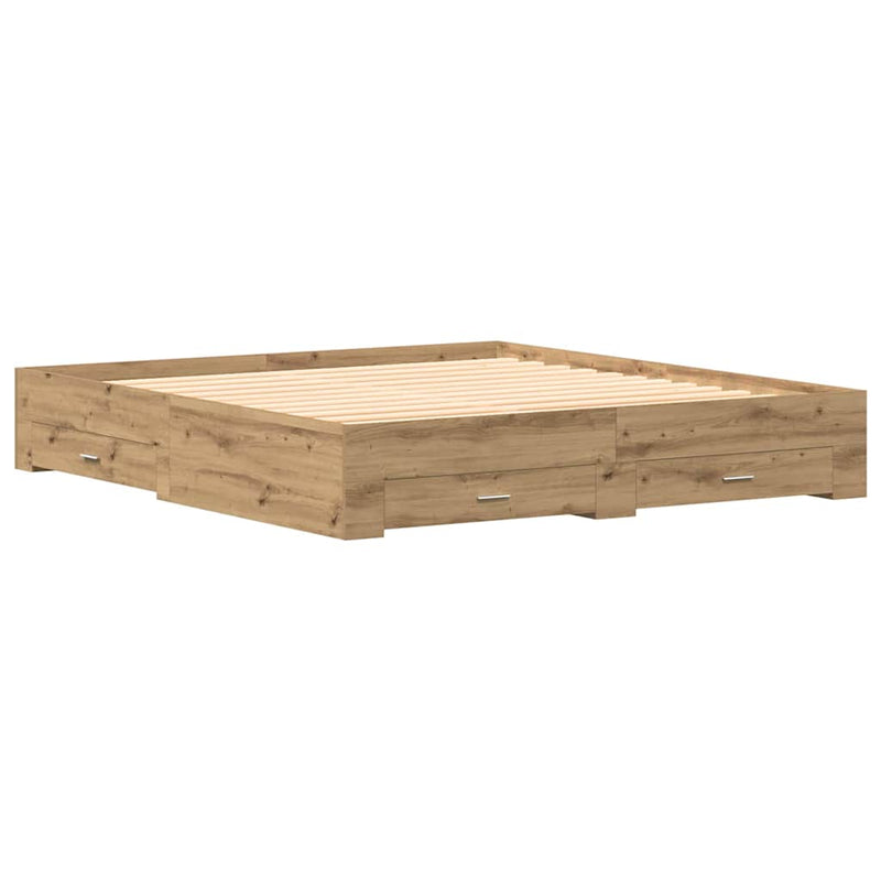 vidaXL Ágykeret fiókokkal fiókkal kézműves tölgy 180 x 200 cm Faanyag