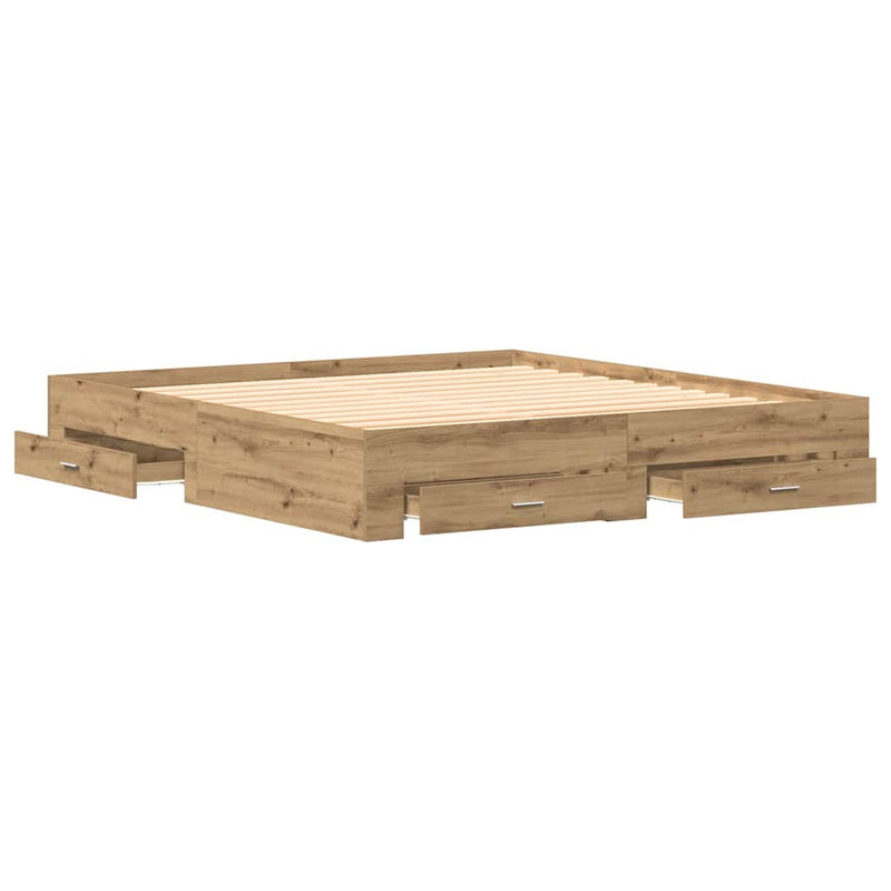 vidaXL Ágykeret fiókokkal fiókkal kézműves tölgy 180 x 200 cm Faanyag