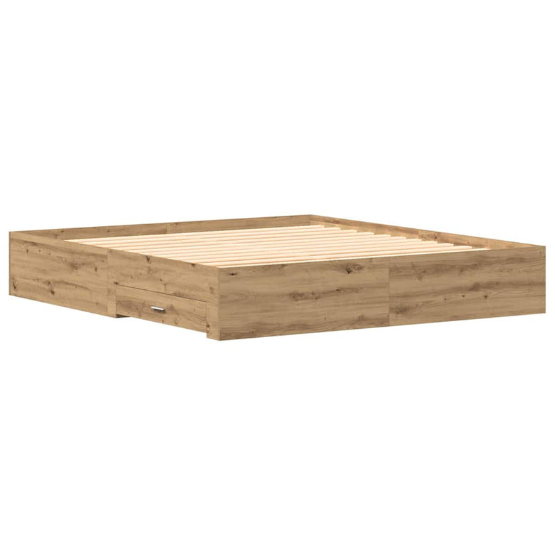 vidaXL Ágykeret fiókokkal fiókkal kézműves tölgy 180 x 200 cm Faanyag
