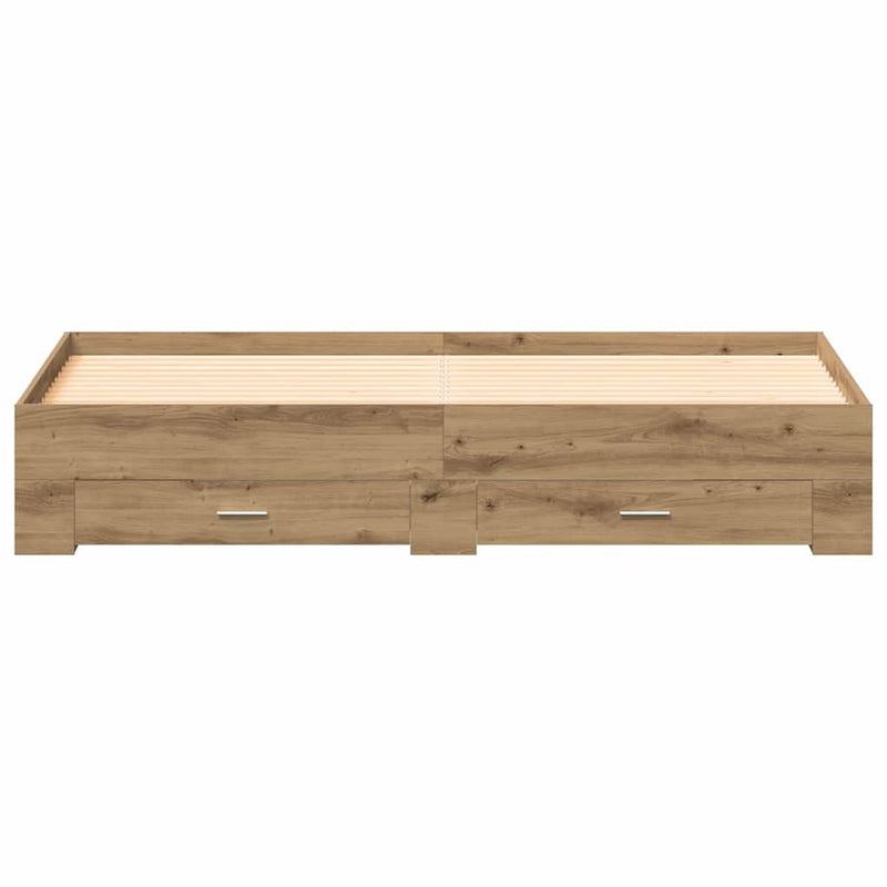 vidaXL Ágykeret fiókokkal fiókkal kézműves tölgy 180 x 200 cm Faanyag