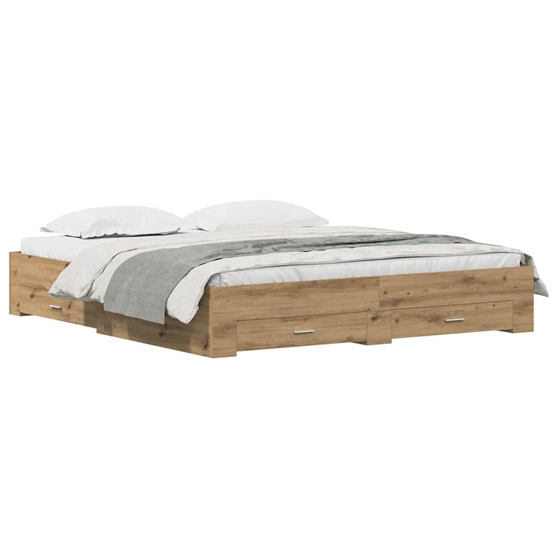 vidaXL Ágykeret fiókokkal fiókkal kézműves tölgy 180 x 200 cm Faanyag