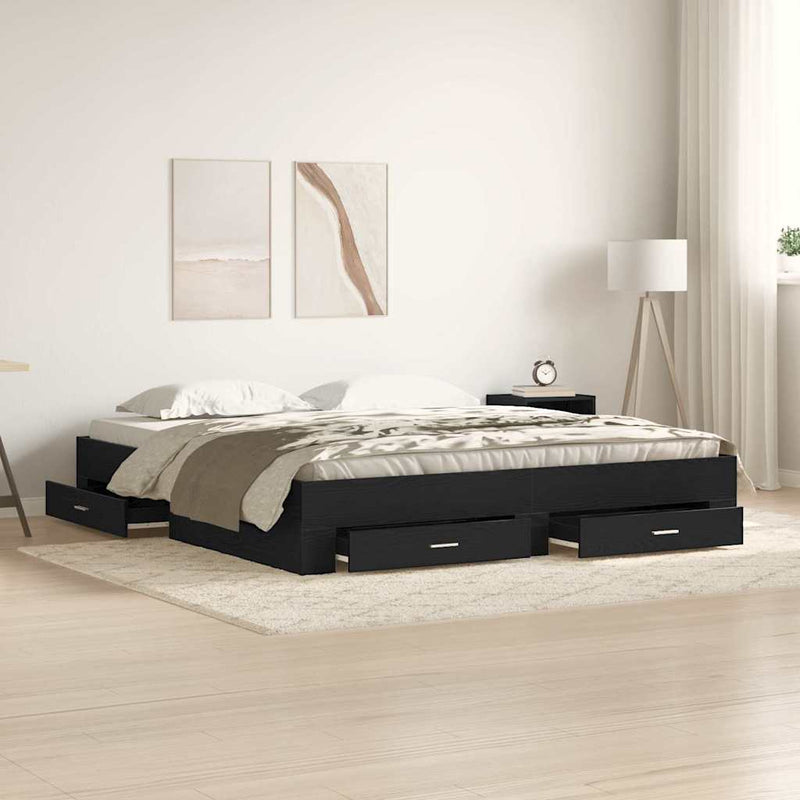 vidaXL Ágykeret fiókokkal fiókkal Musta tammi 180 x 200 cm Faanyag