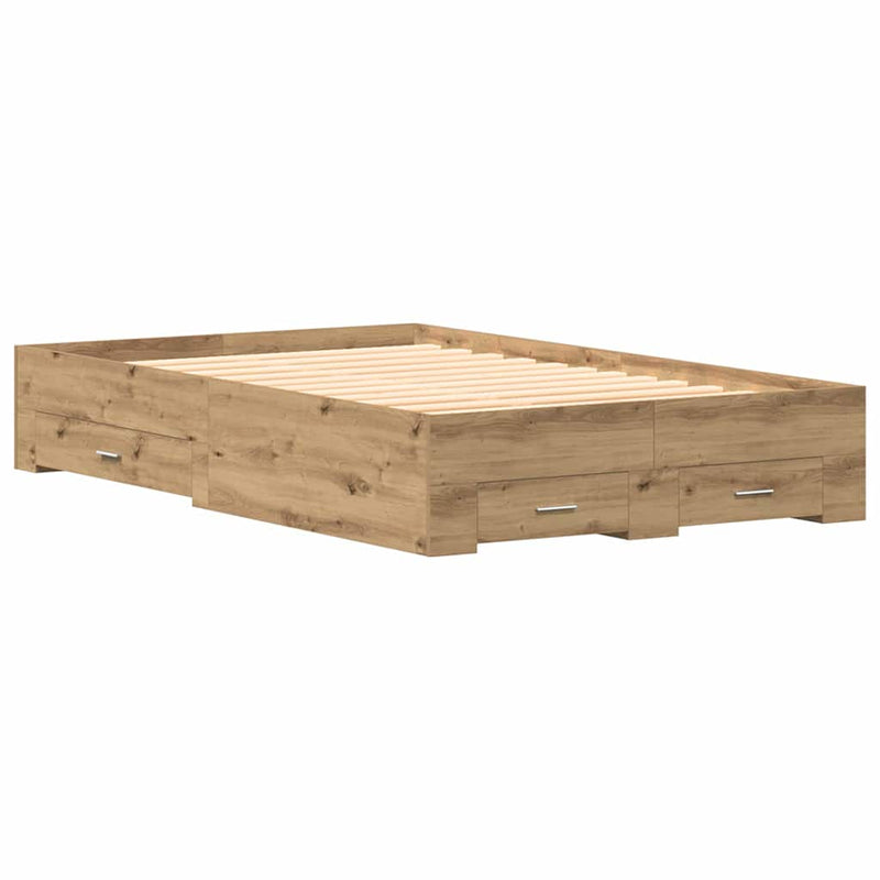 vidaXL Ágykeret fiókokkal fiókkal kézműves tölgy 120 x 200 cm Faanyag
