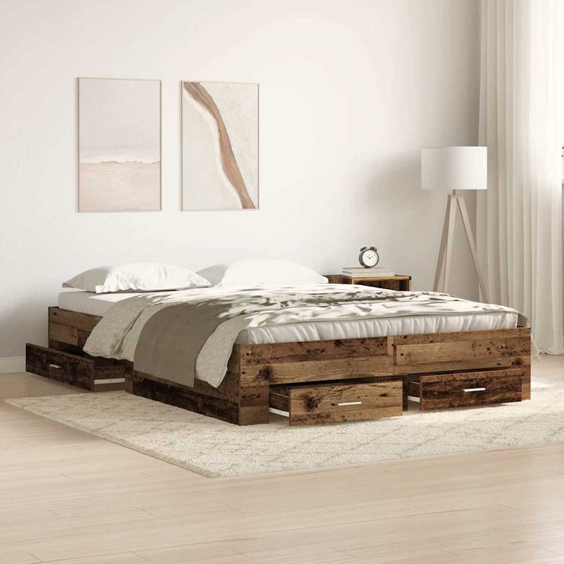 vidaXL Ágykeret fiókokkal fiókkal Régi fa 140 x 190 cm Faanyag