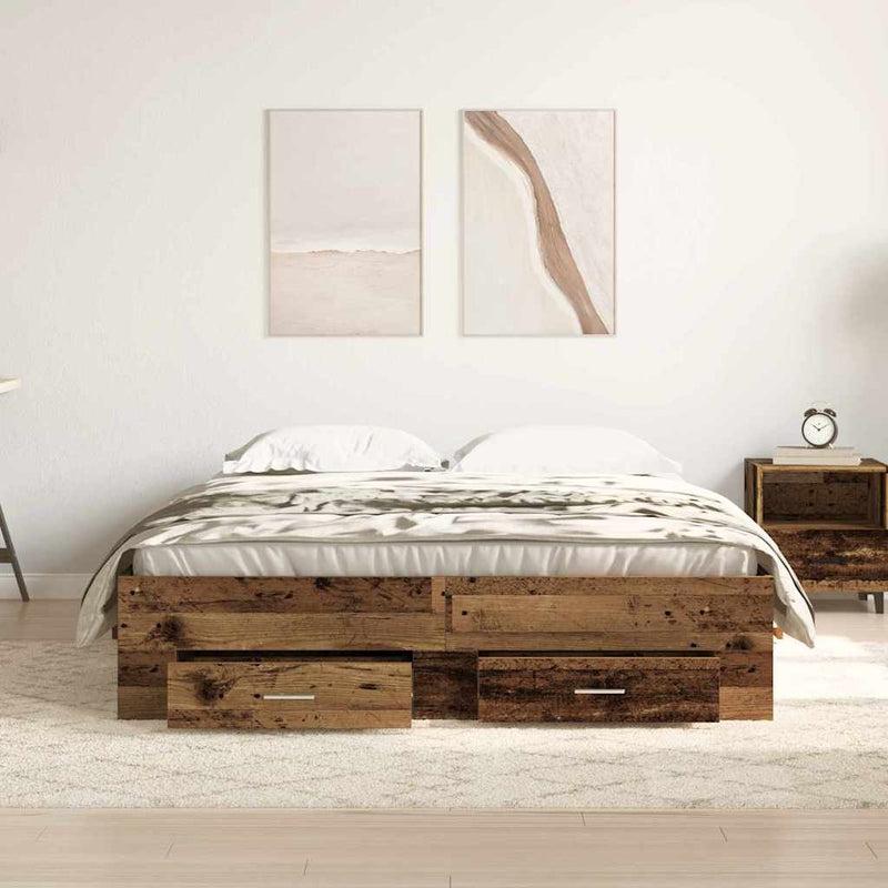 vidaXL Ágykeret fiókokkal fiókkal Régi fa 140 x 190 cm Faanyag