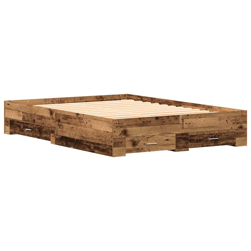vidaXL Ágykeret fiókokkal fiókkal Régi fa 140 x 190 cm Faanyag