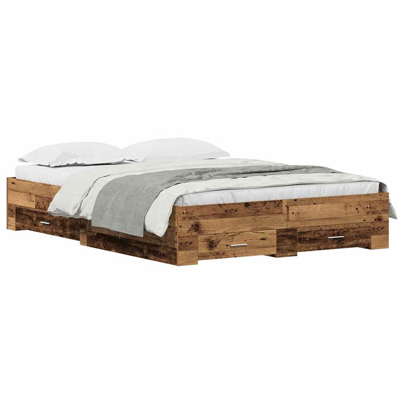 vidaXL Ágykeret fiókokkal fiókkal Régi fa 140 x 190 cm Faanyag