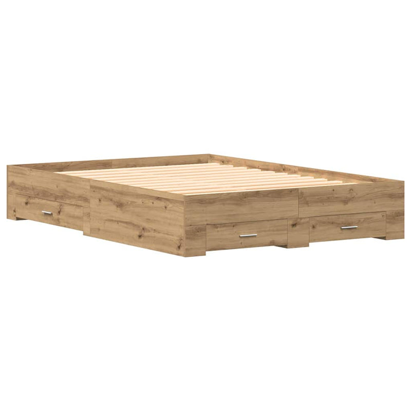 vidaXL Ágykeret fiókokkal fiókkal kézműves tölgy 140 x 190 cm Faanyag