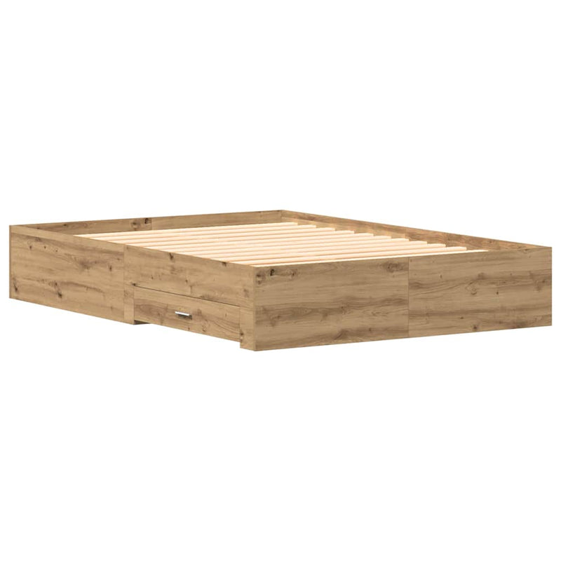vidaXL Ágykeret fiókokkal fiókkal kézműves tölgy 140 x 190 cm Faanyag