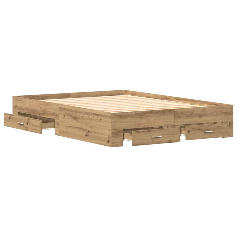 vidaXL Ágykeret fiókokkal fiókkal kézműves tölgy 135 x 190 cm Faanyag