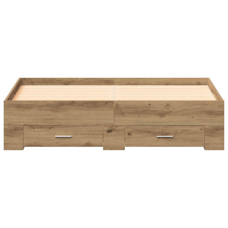 vidaXL Ágykeret fiókokkal fiókkal kézműves tölgy 135 x 190 cm Faanyag