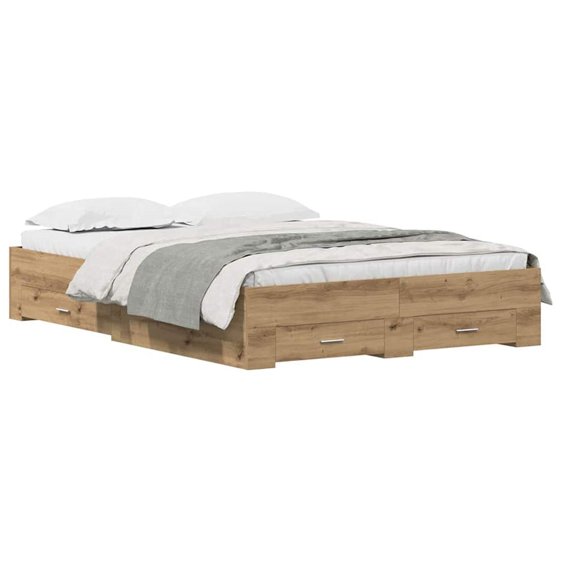 vidaXL Ágykeret fiókokkal fiókkal kézműves tölgy 135 x 190 cm Faanyag
