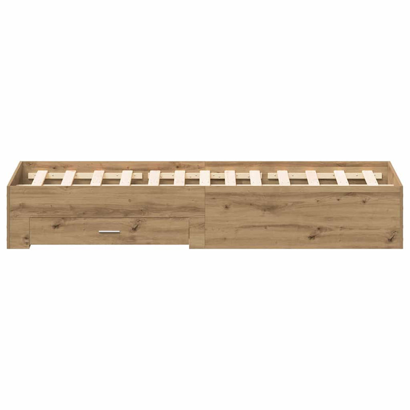 vidaXL Ágykeret fiókokkal fiókkal kézműves tölgy 135 x 190 cm Faanyag
