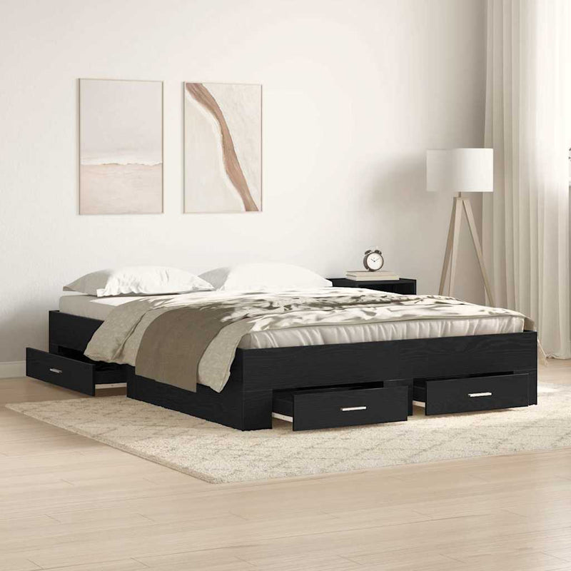 vidaXL Ágykeret fiókokkal fiókkal Musta tammi 135 x 190 cm Faanyag