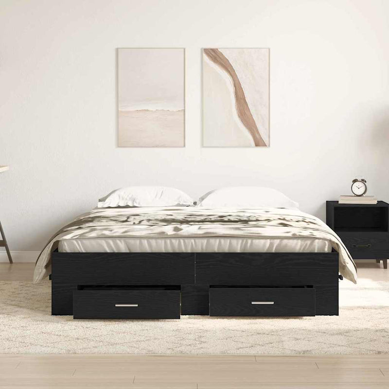 vidaXL Ágykeret fiókokkal fiókkal Musta tammi 135 x 190 cm Faanyag