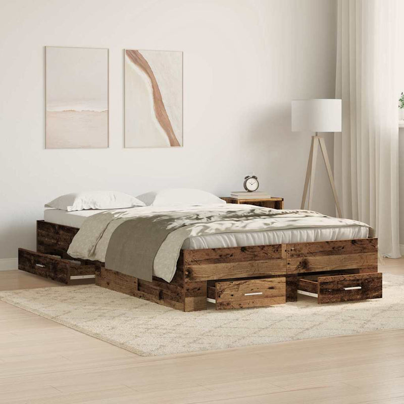 vidaXL Ágykeret fiókokkal fiókkal Régi fa 120 x 190 cm Faanyag