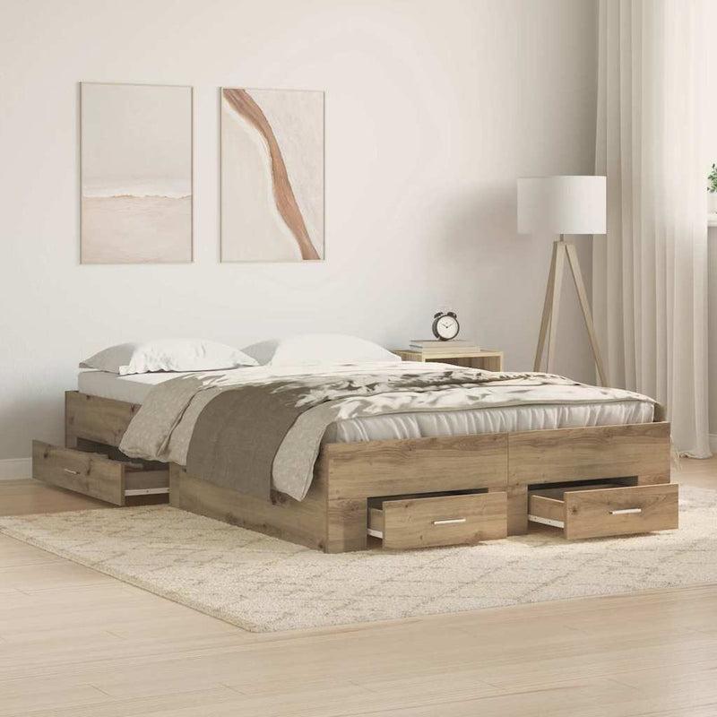 vidaXL Ágykeret fiókokkal fiókkal kézműves tölgy 120 x 190 cm Faanyag